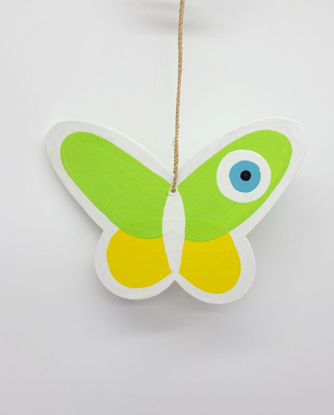 Butterfly Εvil Εye Wooden Handmade color lime and yellow