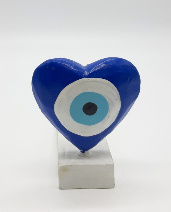 Door Stop Wooden Heart Evil Eye Handmade color blue