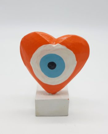 Door Stop Wooden Heart Evil Eye Handmade color orange