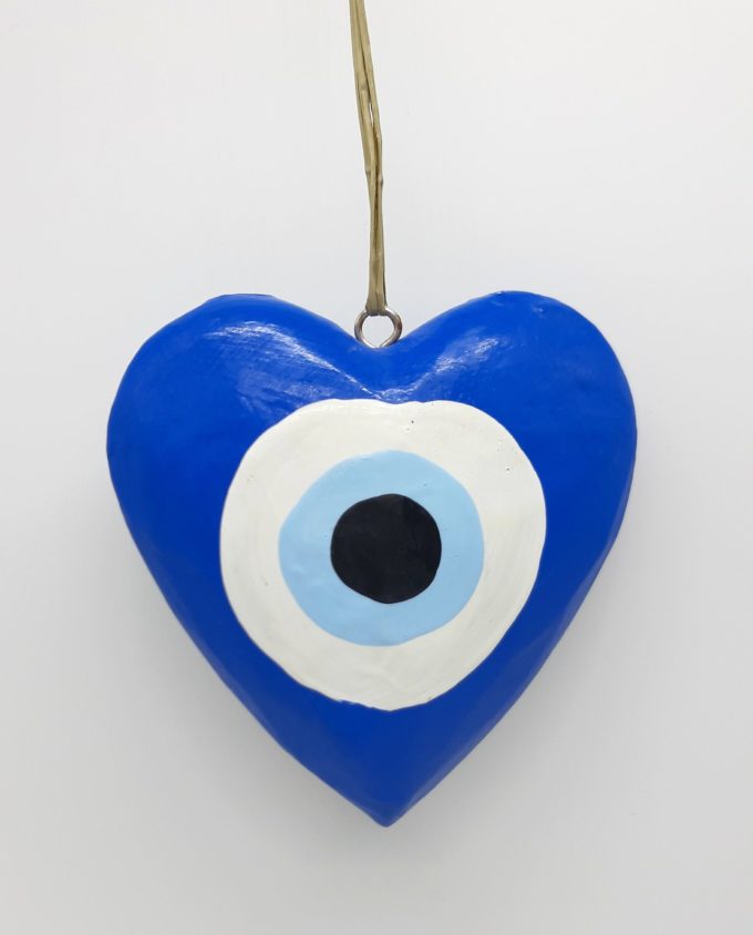 Heart Evil Eye Wooden Handmade Diameter 10 cm color blue