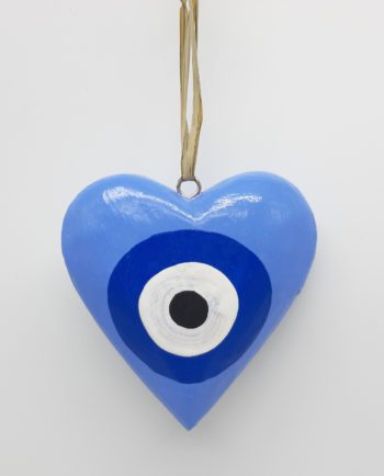 Καρδιά Ματάκι Ξύλινη Χειροποίητη Διαμέτρου 10 cm χρώμα λουλακι