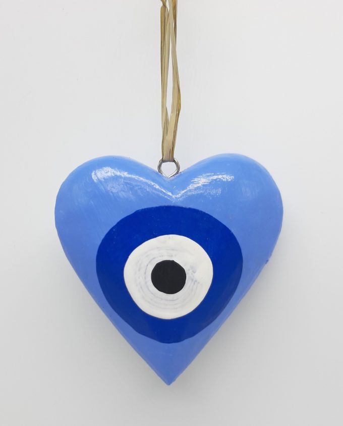 Heart Evil Eye Wooden Handmade Diameter 10 cm color indigo