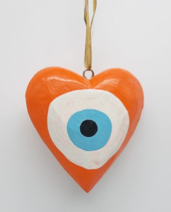Heart Evil Eye Wooden Handmade Diameter 10 cm color orange