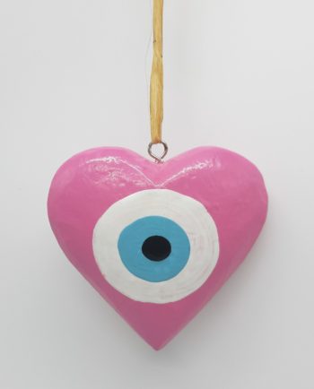Heart Evil Eye Wooden Handmade Diameter 10 cm color pink