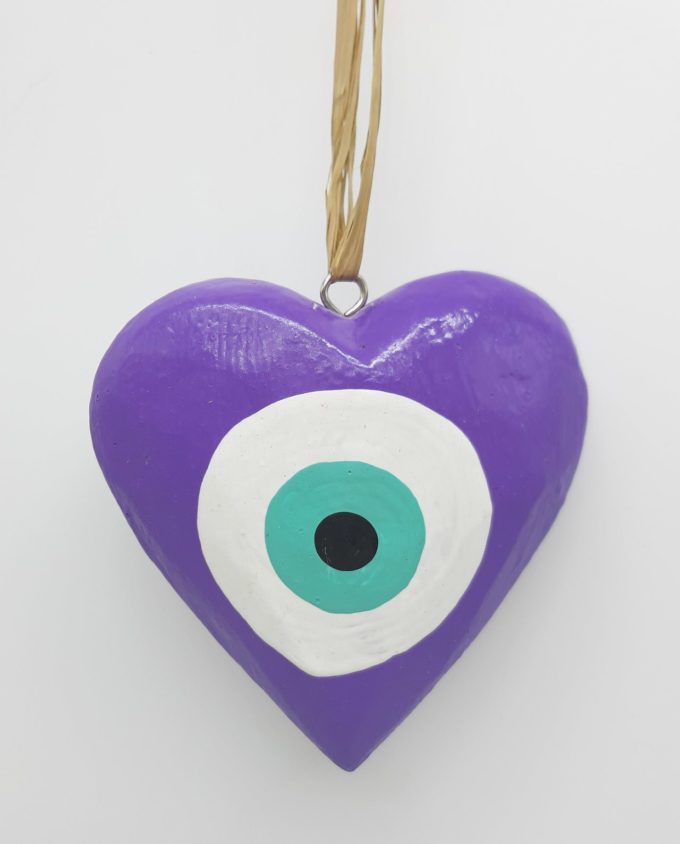Heart Evil Eye Wooden Handmade Diameter 10 cm color purple