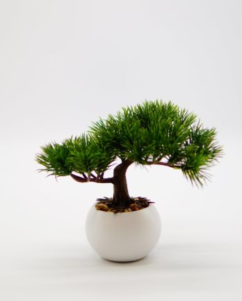 An artificial Bonsai tree in ceramic pot with pebbles to decorate your space, for indoors.