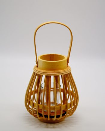 Lantern made of beige color bamboo with glass included