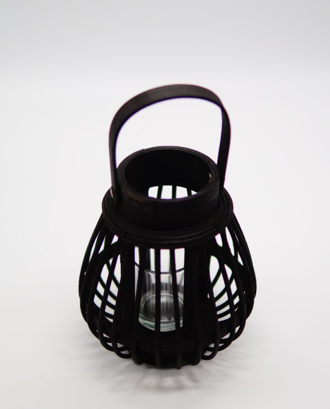 Lantern made of black color bamboo with tealight glass included.