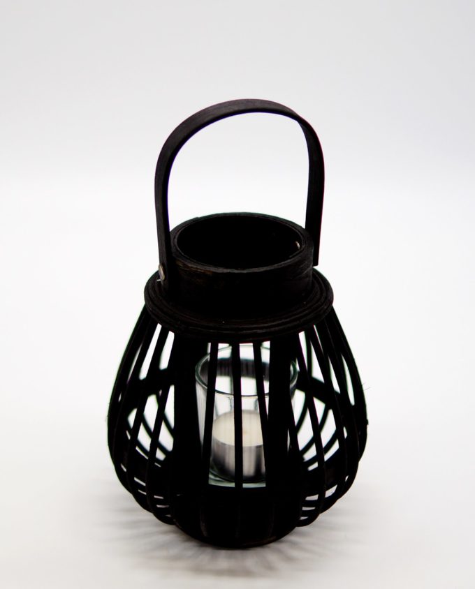 Lantern made of black color bamboo with tealight glass included.