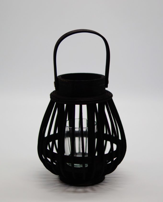 Lantern made of black color bamboo with tealight glass included.