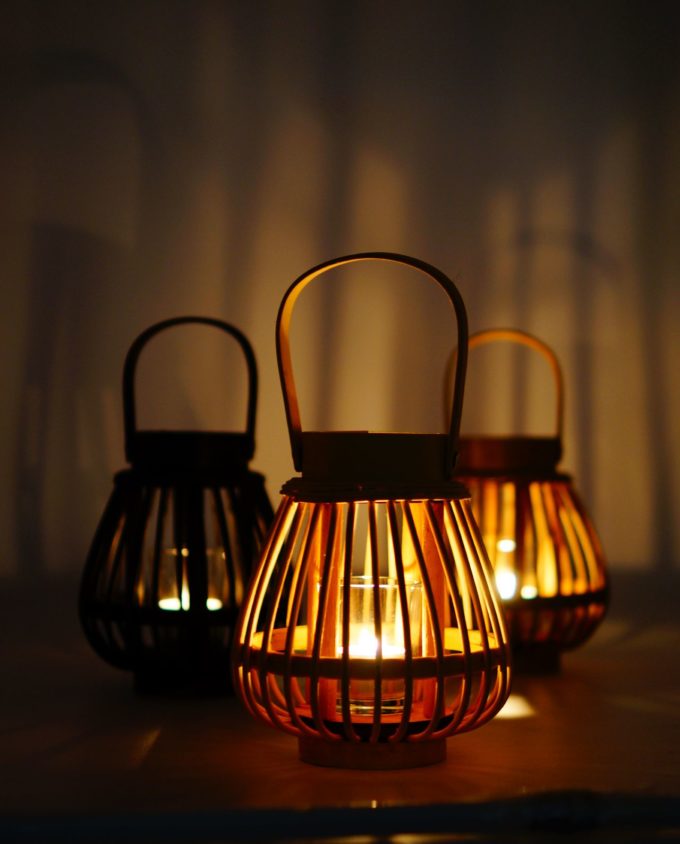 Lanterns made of bamboo with tealight glass included