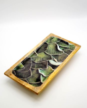 Platter wooden from Mango wood, light brown with inside leaves pattern