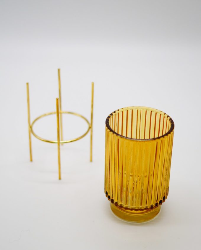 Tealight Yellow Glass on Metal Stand