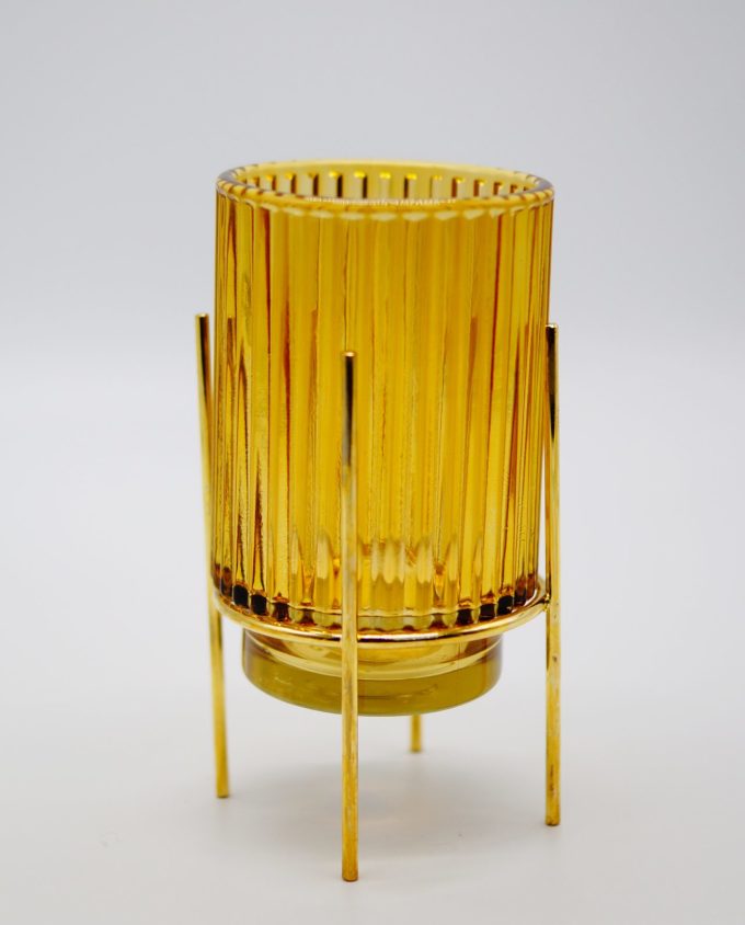 Tealight Yellow Glass on Metal Stand
