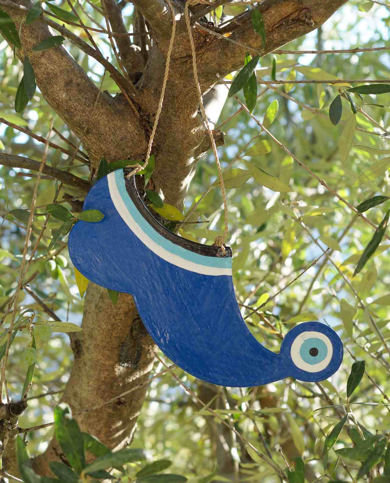 wooden tsarouhi shoe evil eye color blue