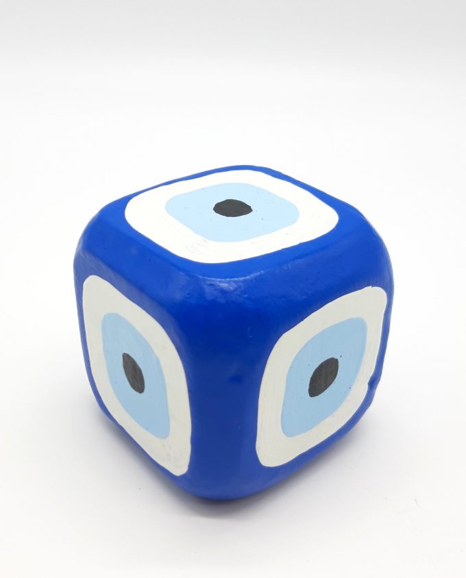 Cube Evil Eye Wooden Handmade 8.5 cm x 8.5 cm x 8.5 cm color blue