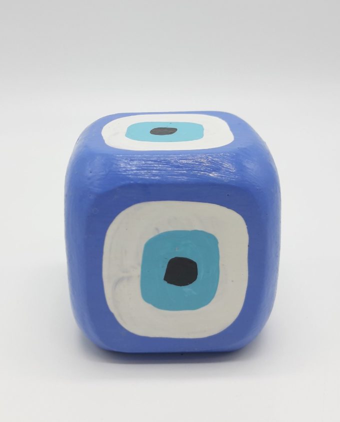 Cube Evil Eye Wooden Handmade 8.5 cm x 8.5 cm x 8.5 cm color indigo