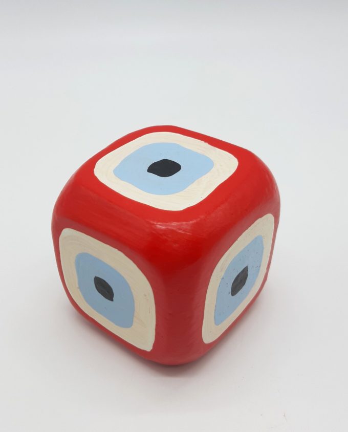 Cube Evil Eye Wooden Handmade 8.5 cm x 8.5 cm x 8.5 cm color red