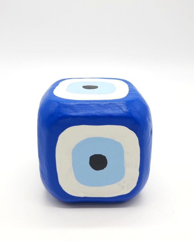 Cube Evil Eye Wooden Handmade 8.5 cm x 8.5 cm x 8.5 cm color blue