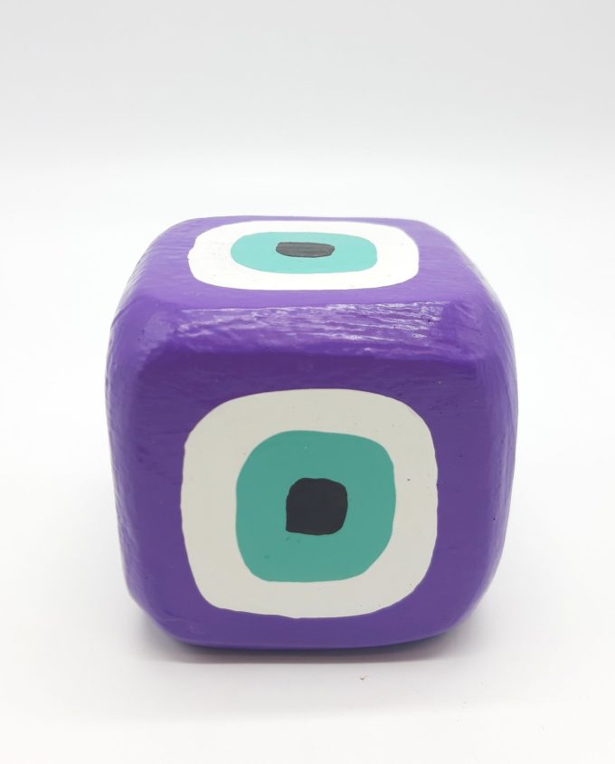 Cube Evil Eye Wooden Handmade 8.5 cm x 8.5 cm x 8.5 cm color purple