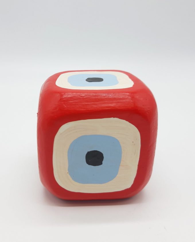 Cube Evil Eye Wooden Handmade 8.5 cm x 8.5 cm x 8.5 cm color red