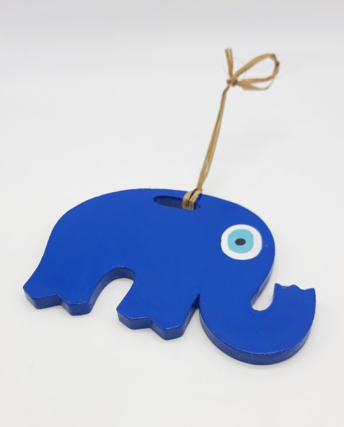 Ελέφαντας Ματάκι Ξύλινος Χειροποίητος Μήκος 18 cm μπλε