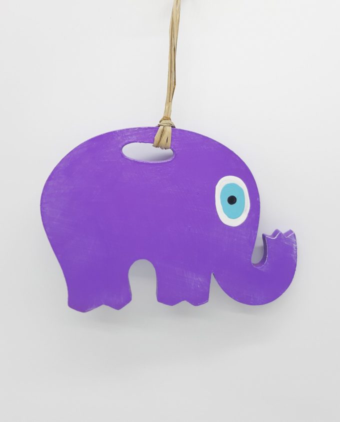 Elephant Evil Eye Wooden Handmade Length 18 cm color purple