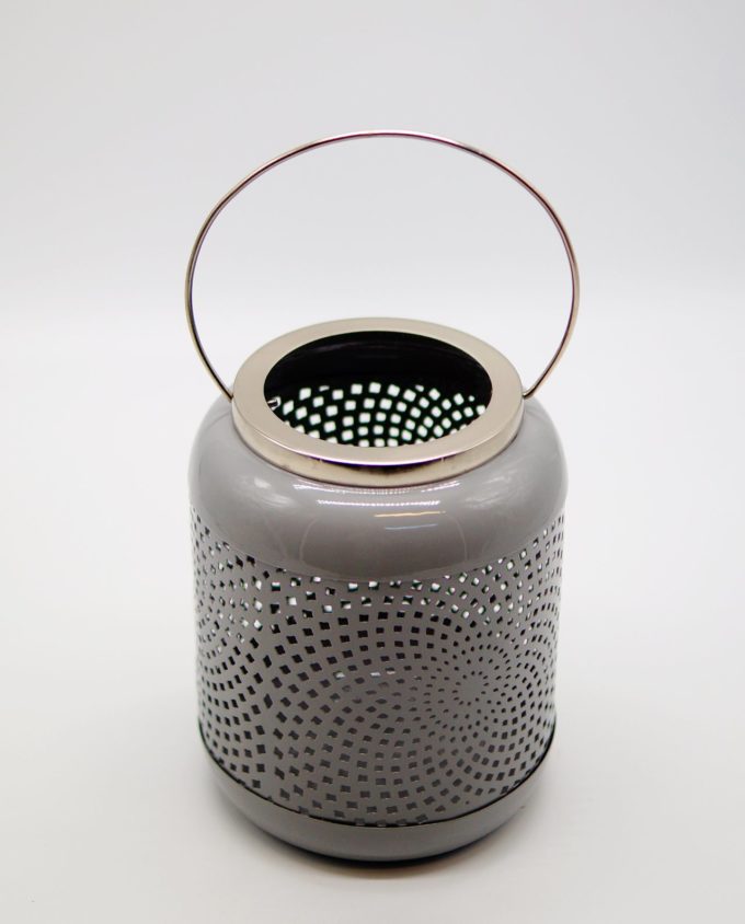 Lantern Metal Grey Pastel Color Height 19.50 cm