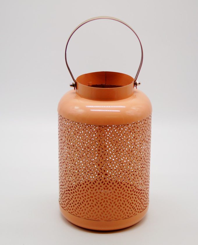 Lantern made of metal in salmon color height 24 cm, diameter 15 cm