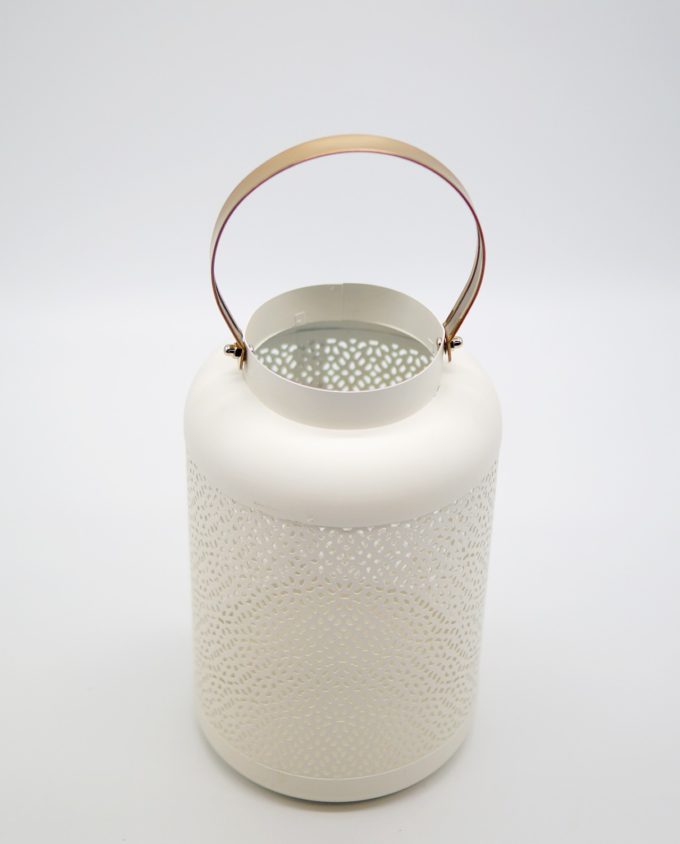 Lantern made of metal in white color height 24 cm diameter 15 cm