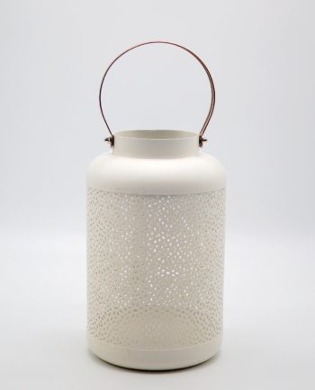 Lantern made of metal in white color height 24 cm diameter 15 cm