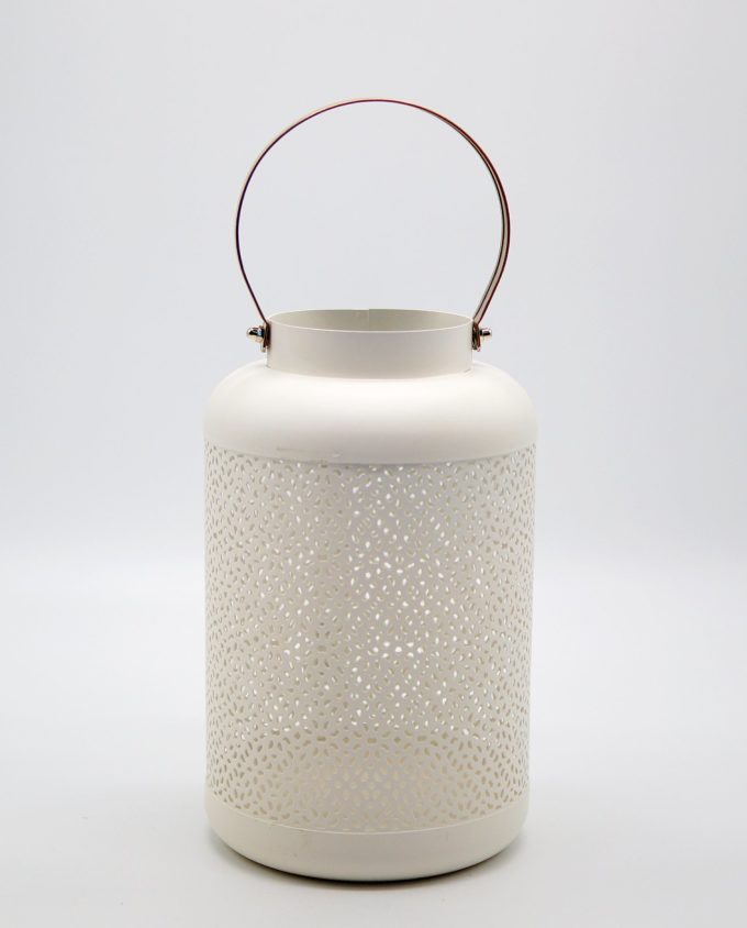 Lantern made of metal in white color height 24 cm diameter 15 cm