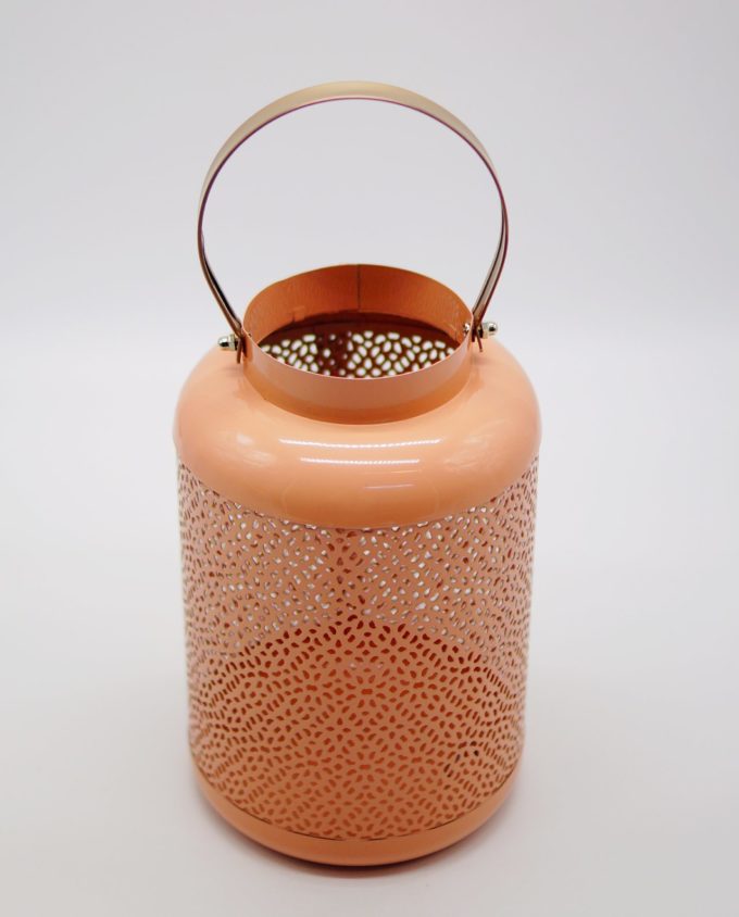 Lantern made of metal in salmon color height 24 cm, diameter 15 cm