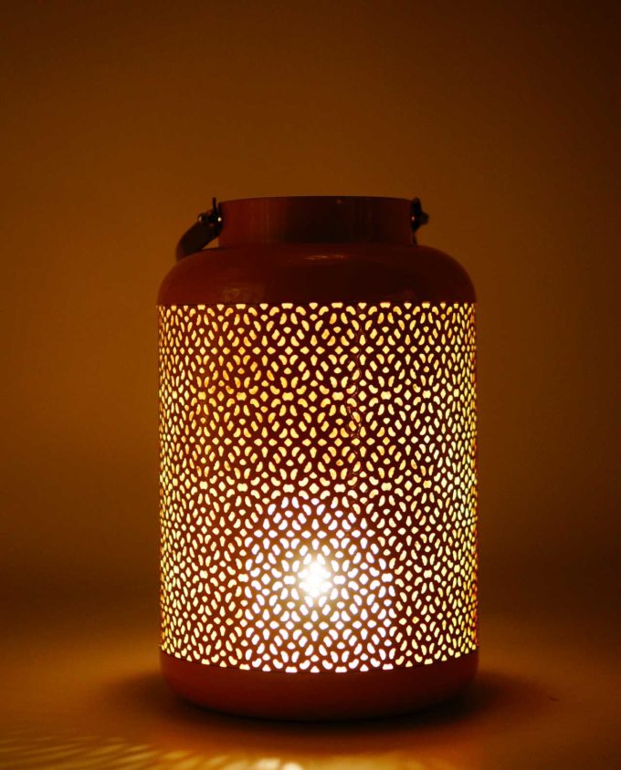 Lantern made of metal in salmon color height 24 cm, diameter 15 cm