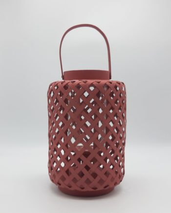 Lantern made of bamboo with glass included, in magenta color height 30 cm