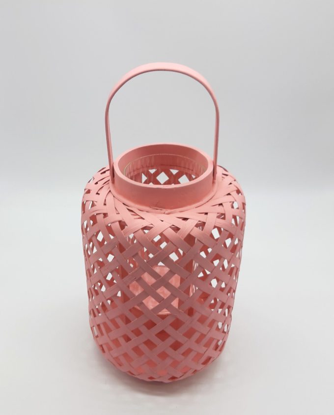 Lantern made of bamboo with glass included, in light pink color height 30cm