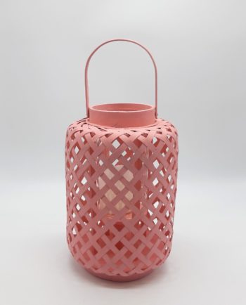 Lantern made of bamboo with glass included, in light pink color height 30cm