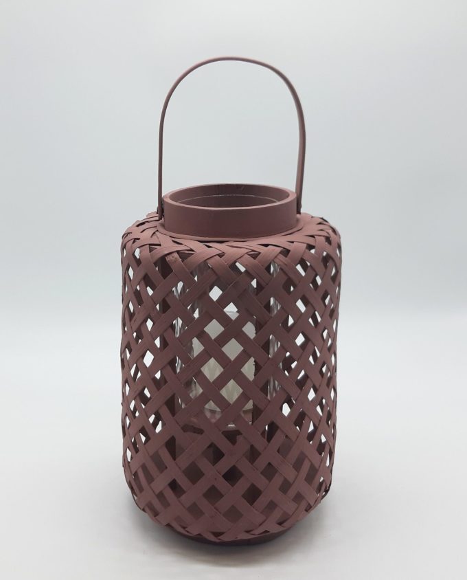 Lantern made of bamboo with glass included, in sepia color height 30 cm