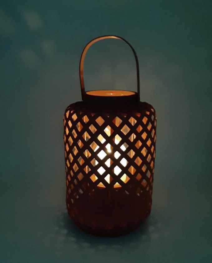 Lantern made of bamboo with glass included, in sepia color height 30 cm