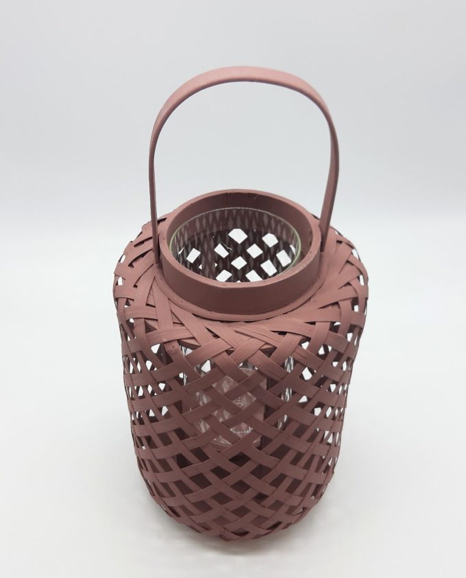 Lantern made of bamboo with glass included, in sepia color height 30 cm