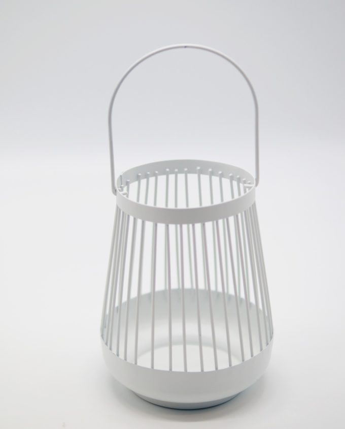 Lantern made of metal in bright white color.