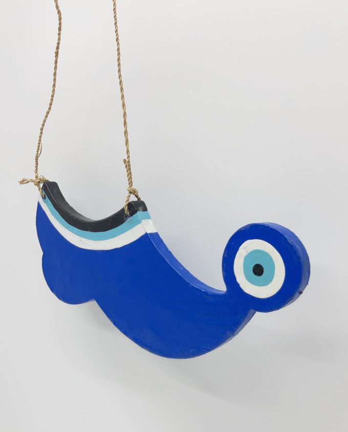 Tsarouhi Shoe Evil Eye Wooden Handmade Length 20 cm Blue