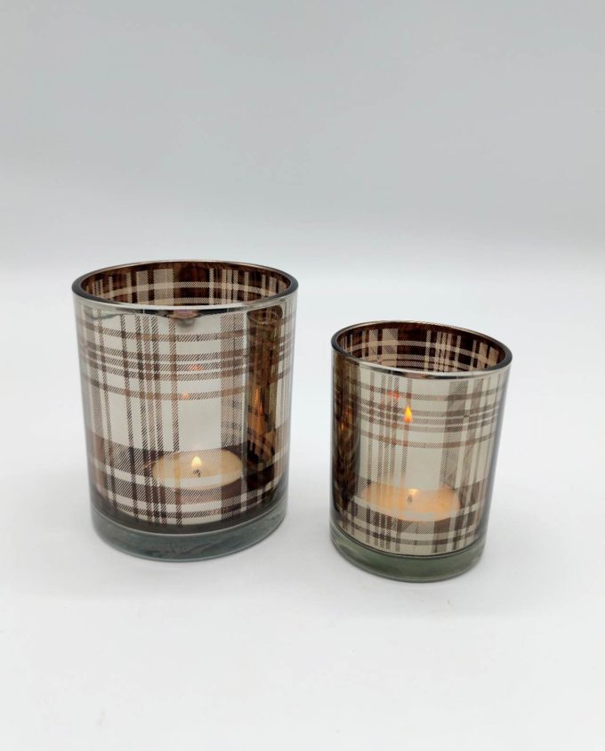 Votive set of 2 pieces glass tealight with Scottish pattern