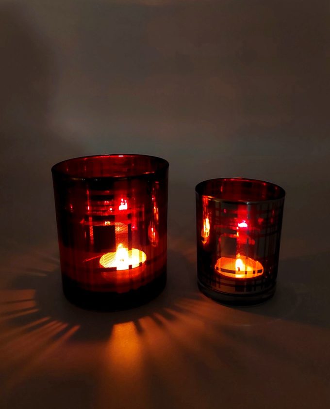 Votive set of 2 pieces glass tealight with Scottish pattern