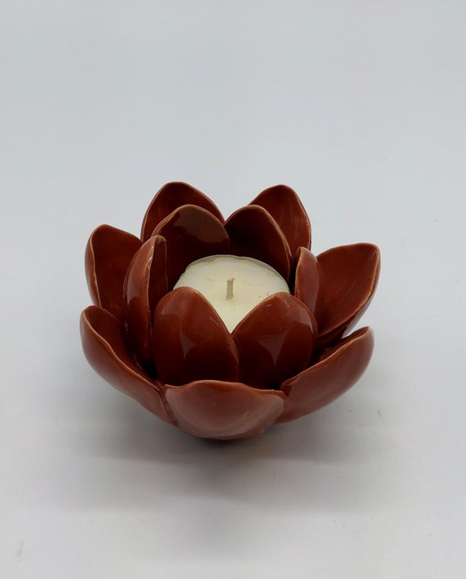Φαναράκι κεραμικό λουλούδι λωτού χρώμα καφέ