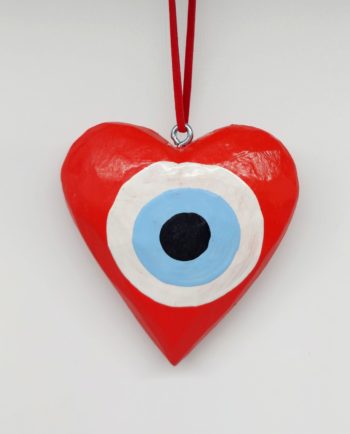 Heart Red Evil Eye Wooden Handmade Diameter 8 cm