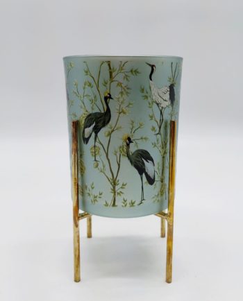 Tealight Light Blue Glass Cranes on Metal Stand