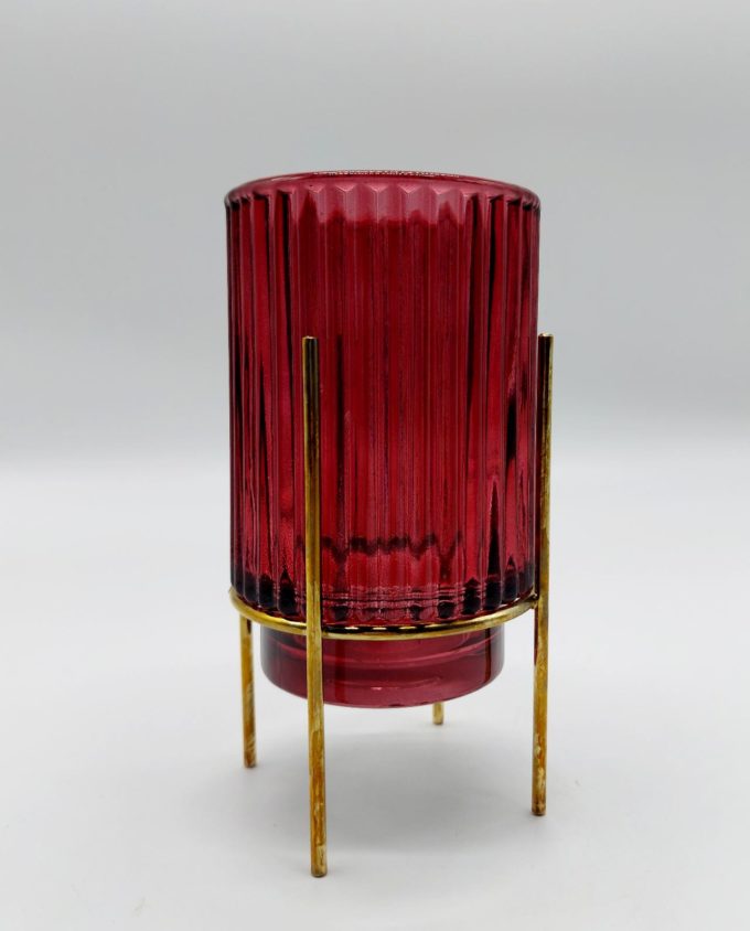Tealight Red Glass on Metal Stand