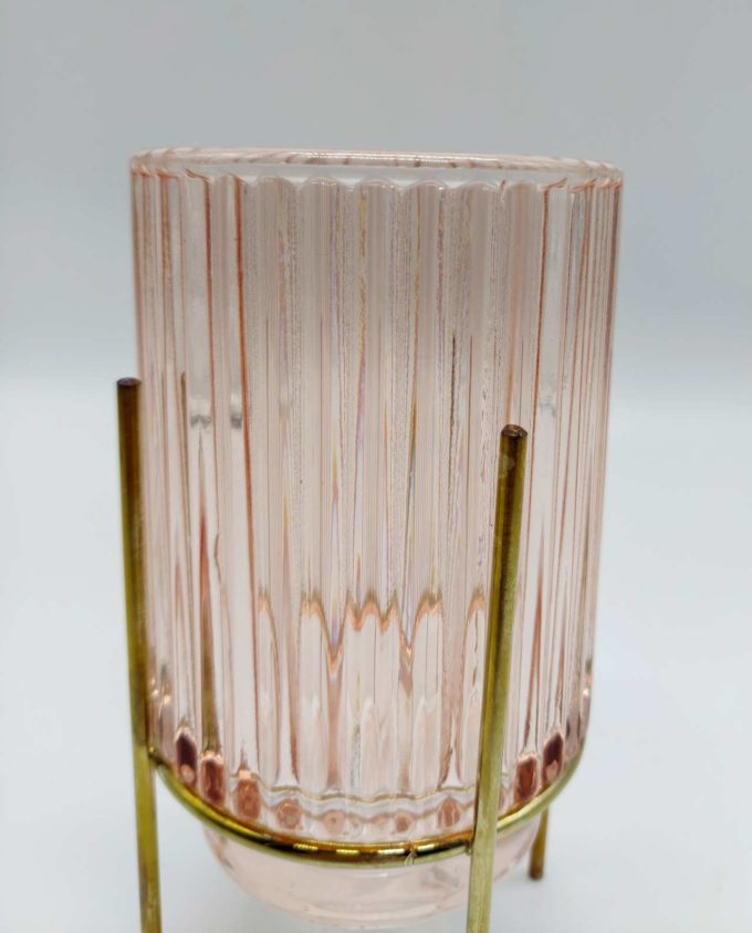 Tealight Light Pink Glass on Metal Stand