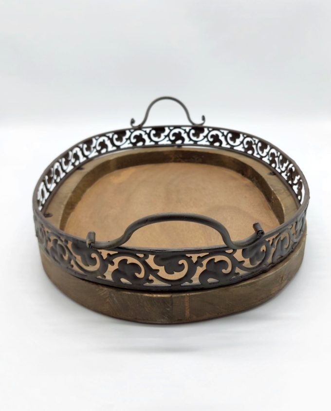 Tray Brown Wooden Metal 45 cm x 33 cm